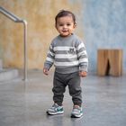 Infants Grey Crew Neck Striped Pullover, हल्का ग्रे, small
