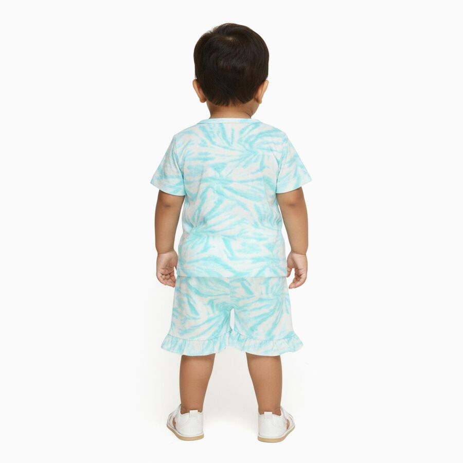Infants' Light Aqua Cotton Round Neck Casual Shorts Set, Aqua, large