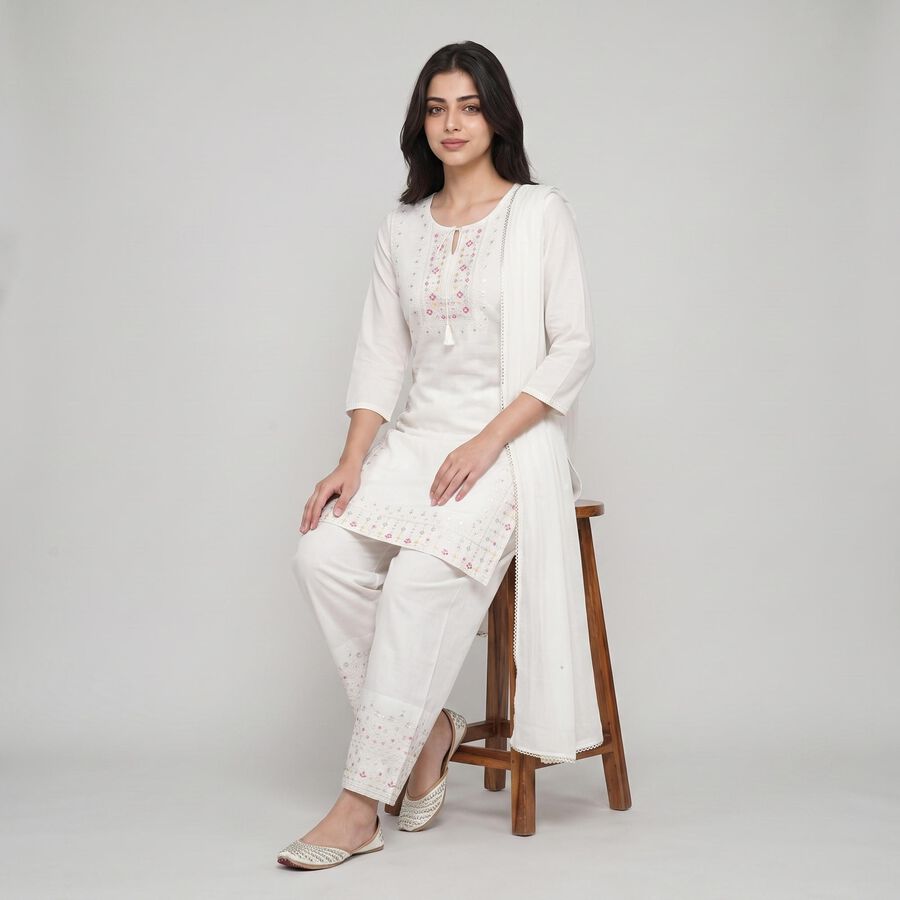 Women's Off White Embroidered Ethnic Set, Off White, large