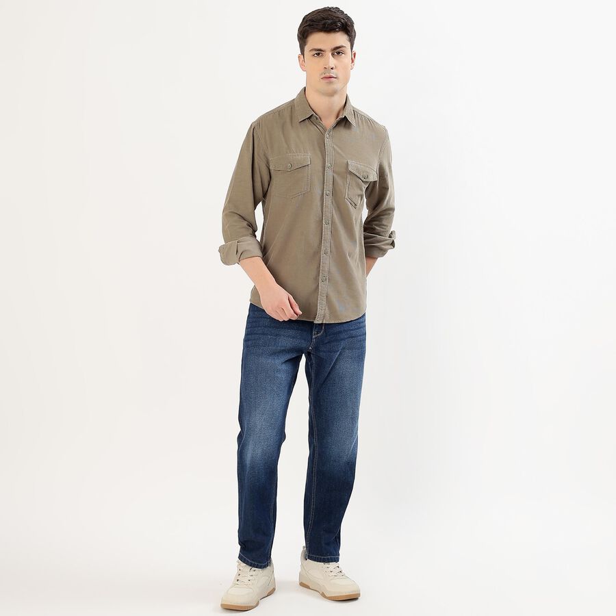 Men's Muted Olive Green Classic Collar Casual Shirt, Olive, large