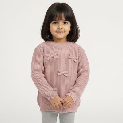 Girls' Light Pink Crew Neck Casual Pullover