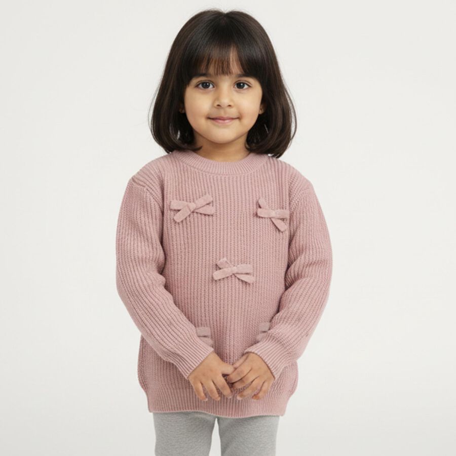 Girls' Light Pink Crew Neck Casual Pullover, Light Pink, large image number null