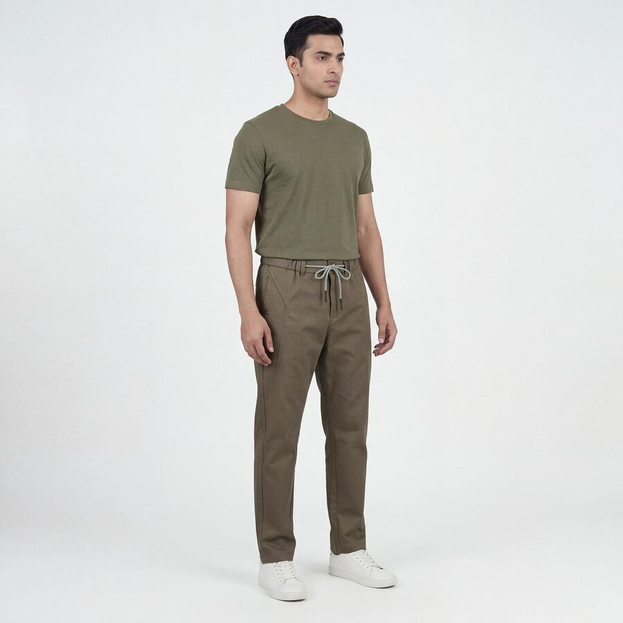 Men's Brown Slim Fit Casual Trousers, भूरा, large