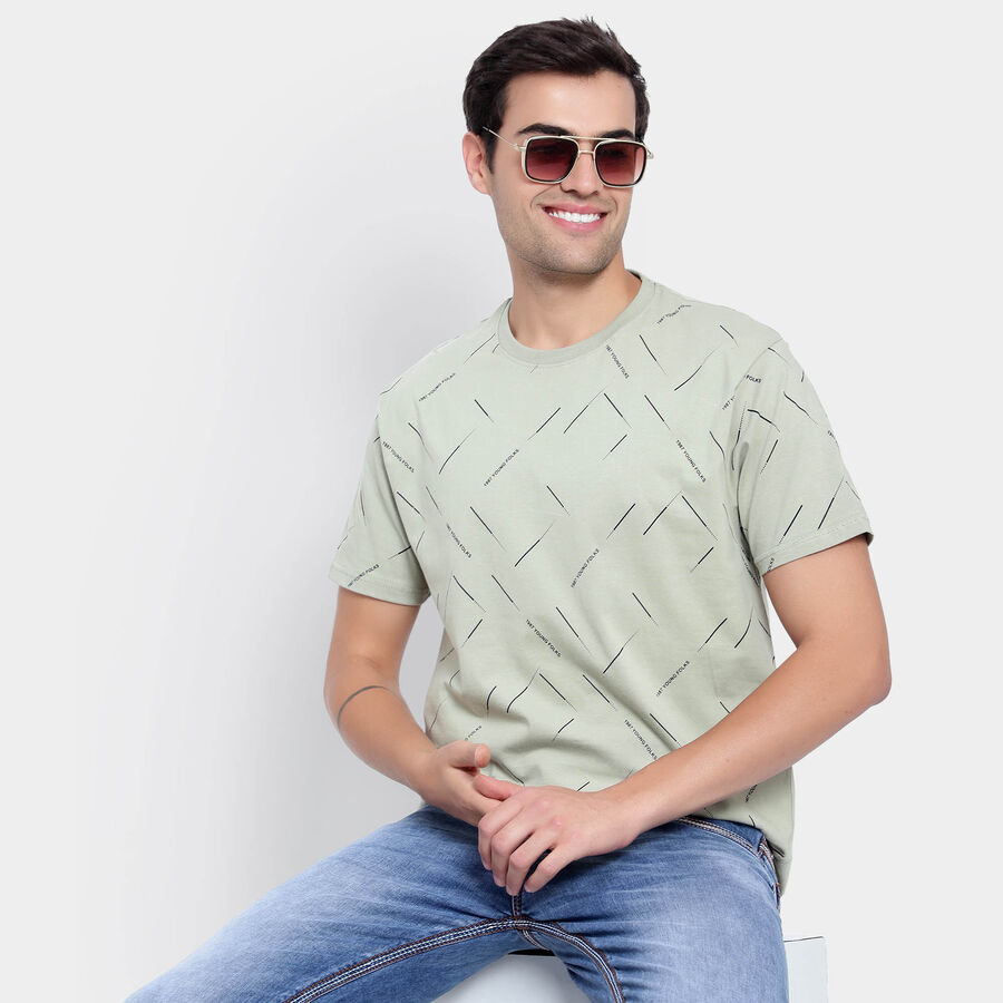 Cotton Round Neck T-Shirt, Light Green, large image number null