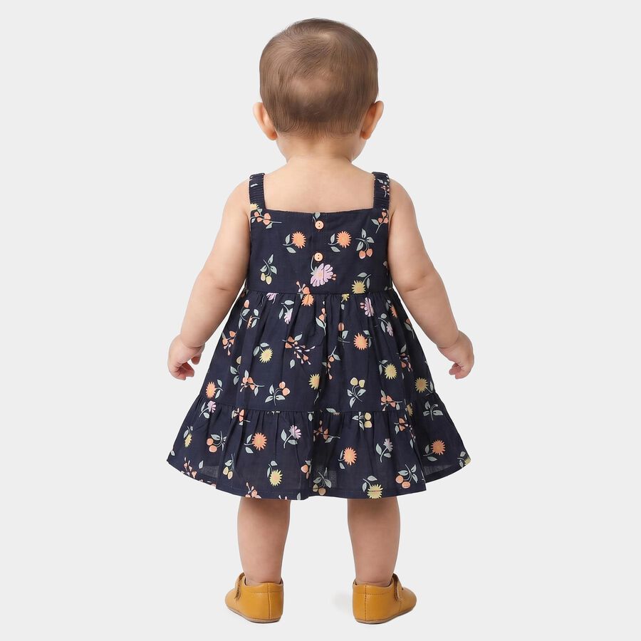 Infants' Navy Blue Tiered Floral Printed Frock, नेवी ब्लू, large