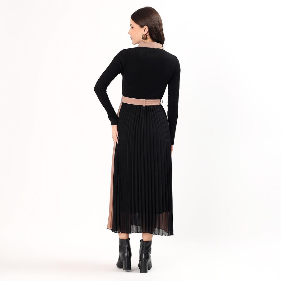 Women's Black and Beige Collared Button-Down Maxi Dress, Black, large