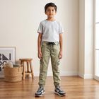 Boys Olive Green Cargo Fit Washed Jeans, Olive, small