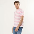 Men's Pink Round Neck Striped T-Shirt, Pink, small