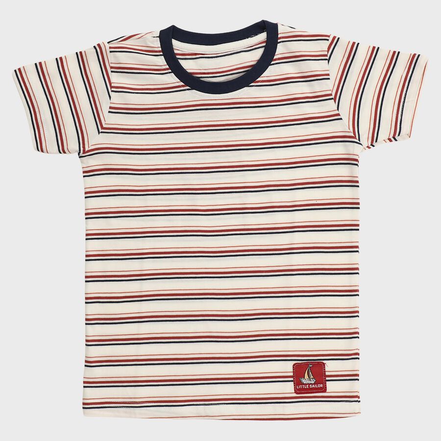 Boys Rich Eggshell White Cotton Crew Neck Casual T-Shirt, सफ़ेद, large