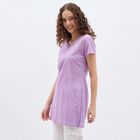 Ladies' Soft Lavender Purple Notch Neck Printed Kurti, Lilac, small