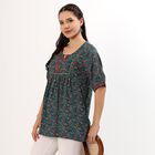Women's Dark Teal Green Round Neck Floral Printed Kurti, गहरा हरा, small image number null