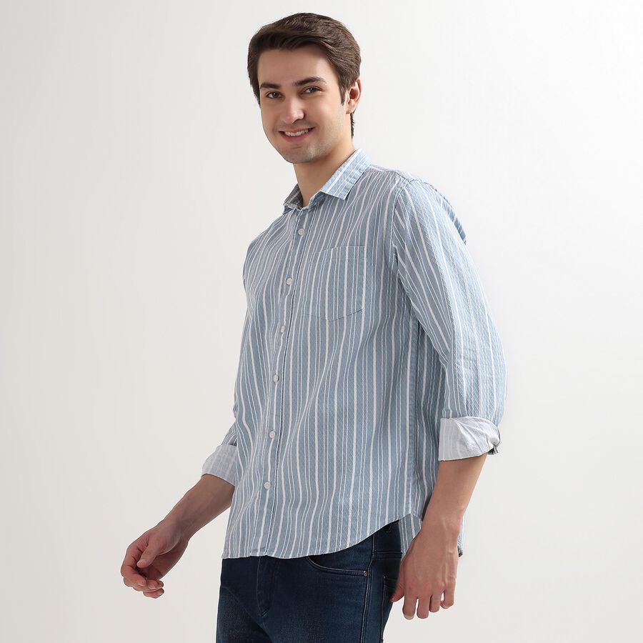 Men's 100% Cotton Regular Collar Casual Shirt, Light Blue, large image number null