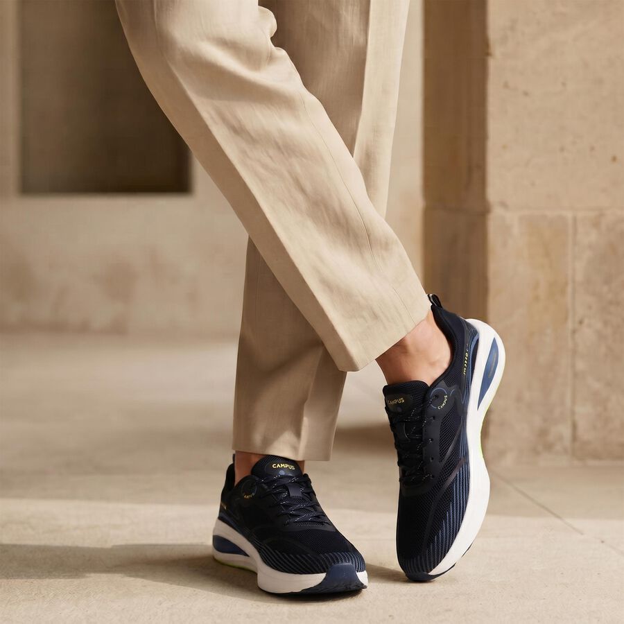 Men's Navy Blue Lace-Up Sneakers, Navy Blue, large