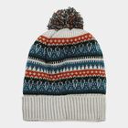 Boys' Grey Patterned Pom-Pom Beanie Cap, Light Grey, small