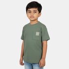 Boys' Olive Green Cotton Crew Neck Textured T-Shirt, Light Green, small