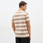 Men's Beige Round Neck Striped T-Shirt, Beige, small image number null