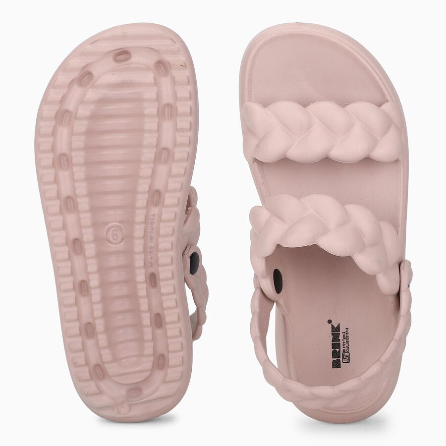 Women's Pink Braided Strap Slip-On Slippers, Pink, large