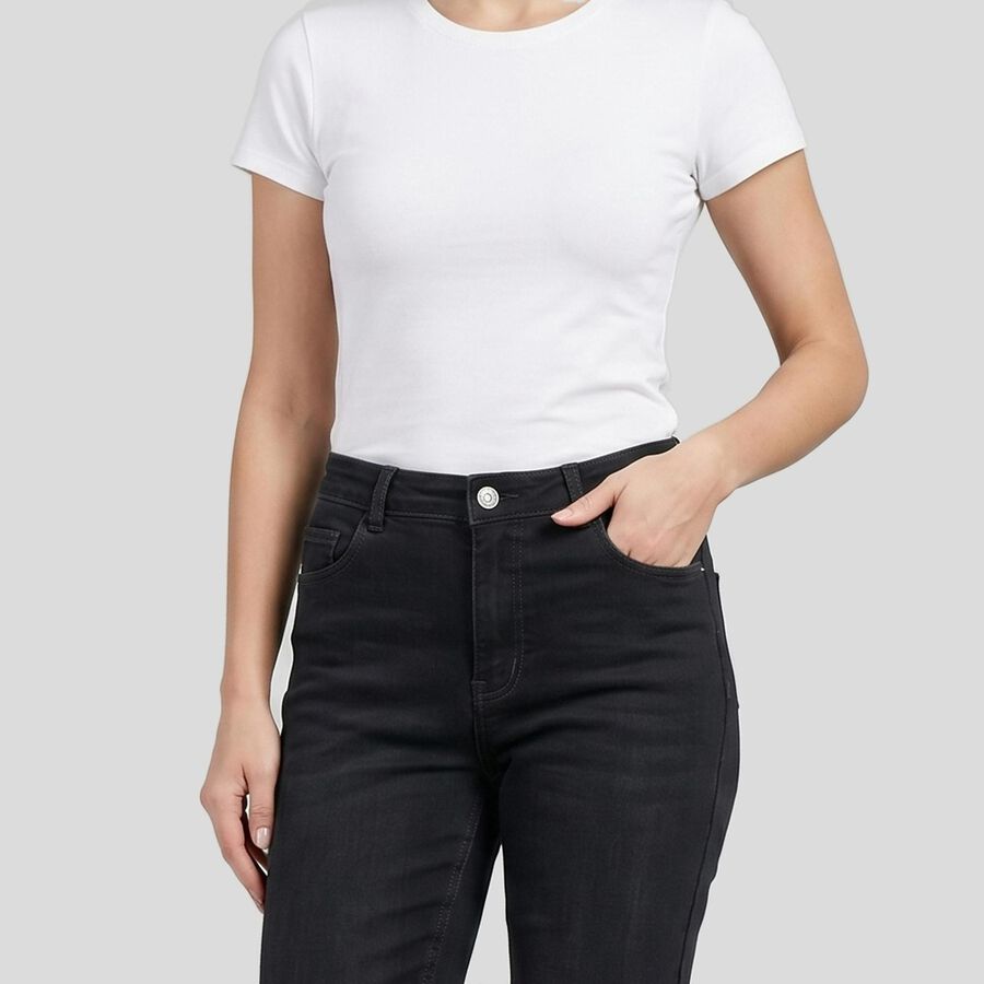 Women's Dark Grey Straight Fit Washed Jeans, Dark Grey, large