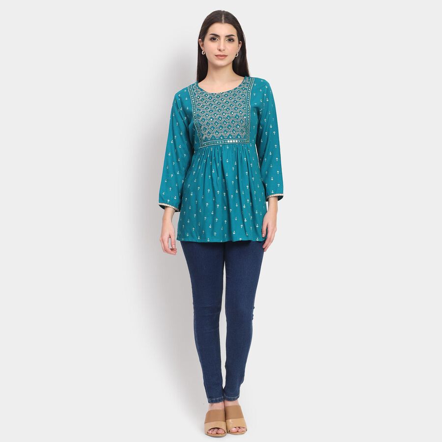 Ladies' Kurti , मध्यम नीला, large image number null