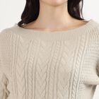 Women's Oatmeal Crew Neck Casual Pullover, ऑफ व्हाइट, small image number null