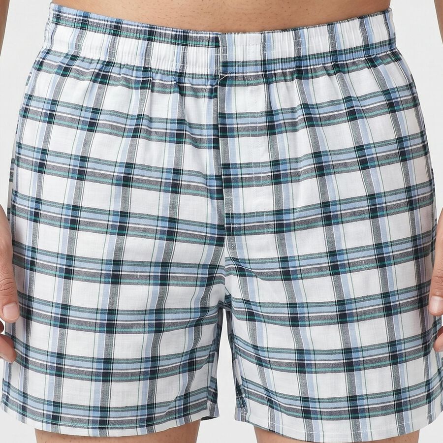 Men's White Relaxed Fit Checked Boxers, सफ़ेद, large