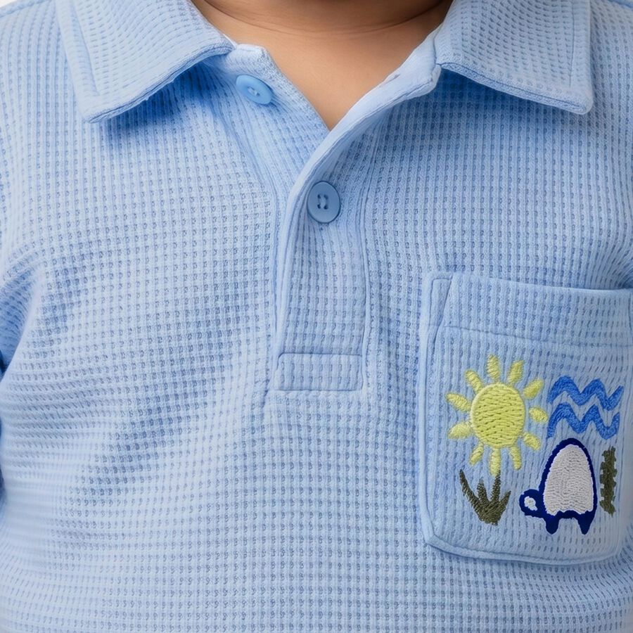 Infants Light Blue Cotton Polo Neck Polo T-Shirt, हल्का नीला, large