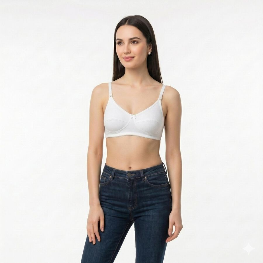 Women's White Regular T-Shirt Bra, White, large