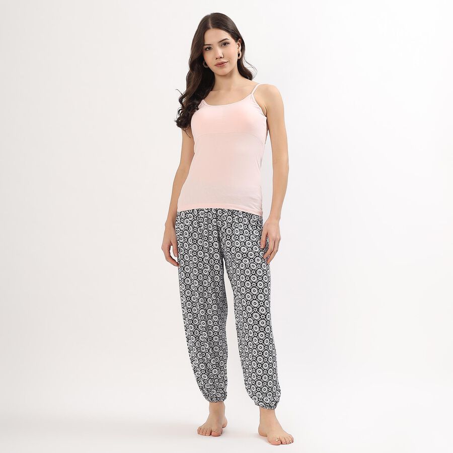 Women's Black and White Relaxed Fit Printed Harem Pants, Navy Blue, large