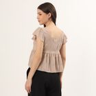 Women's Beige High Neck Textured Top, Beige, small