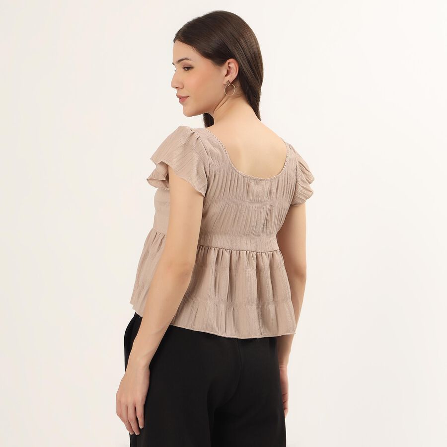 Women's Beige High Neck Textured Top, Beige, large