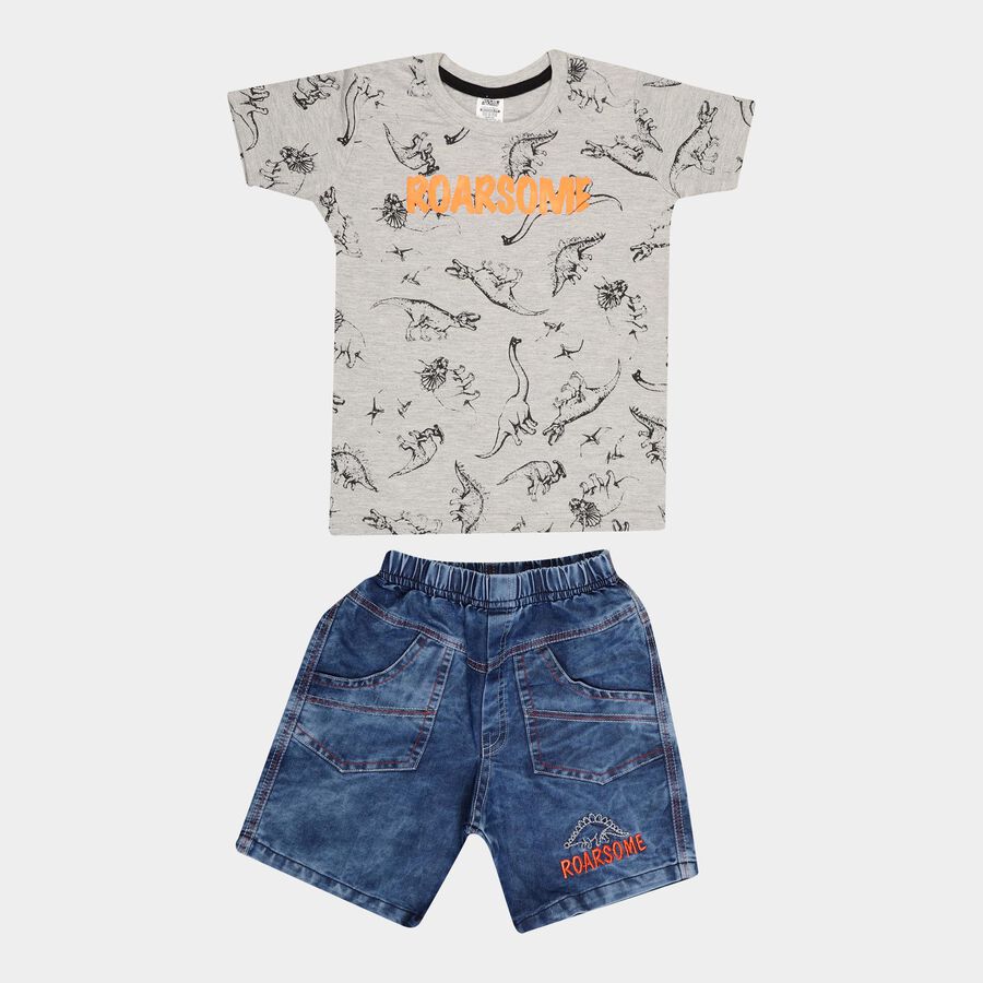 Boys All Over Print Baba Suit, Melange Light Grey, large image number null