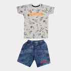 Boys All Over Print Baba Suit, Melange Light Grey, small image number null