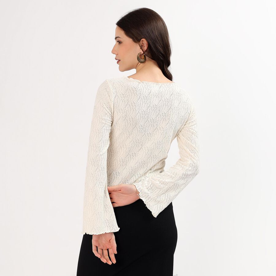Women's Eggshell White Boat Neck Romantic Top, Off White, large