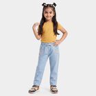 Girls' Light Blue Straight Fit Embroidered Jeans, हल्का नीला, small