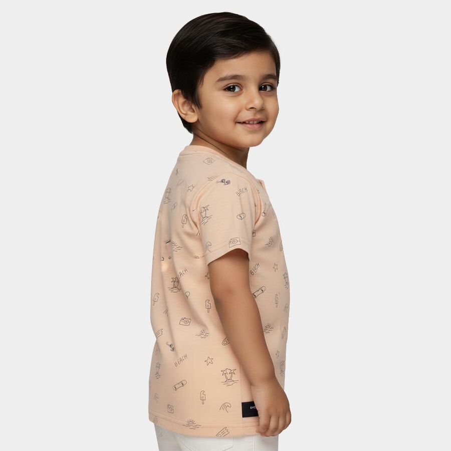 Boys Soft Peach Henley Neck Casual T-Shirt, Peach, large