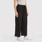 Women's Black Wide Leg Drawstring Track Pants, Black, small