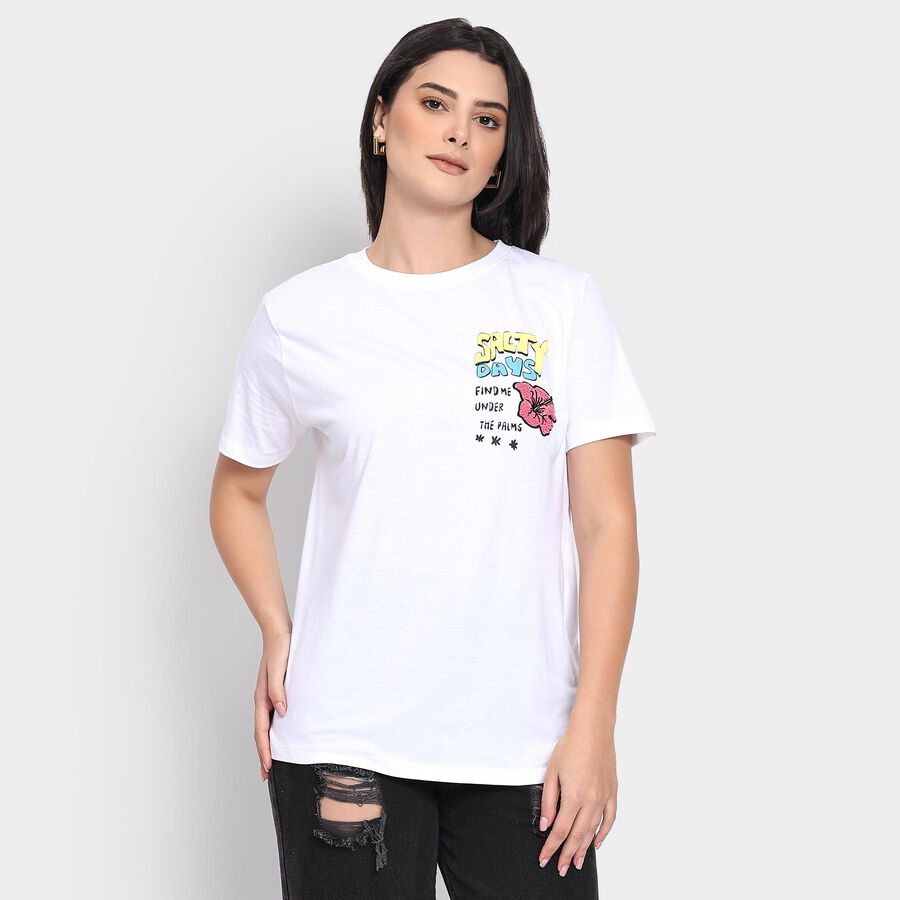 Ladies' 100% Cotton Round Neck T-Shirt, सफ़ेद, large