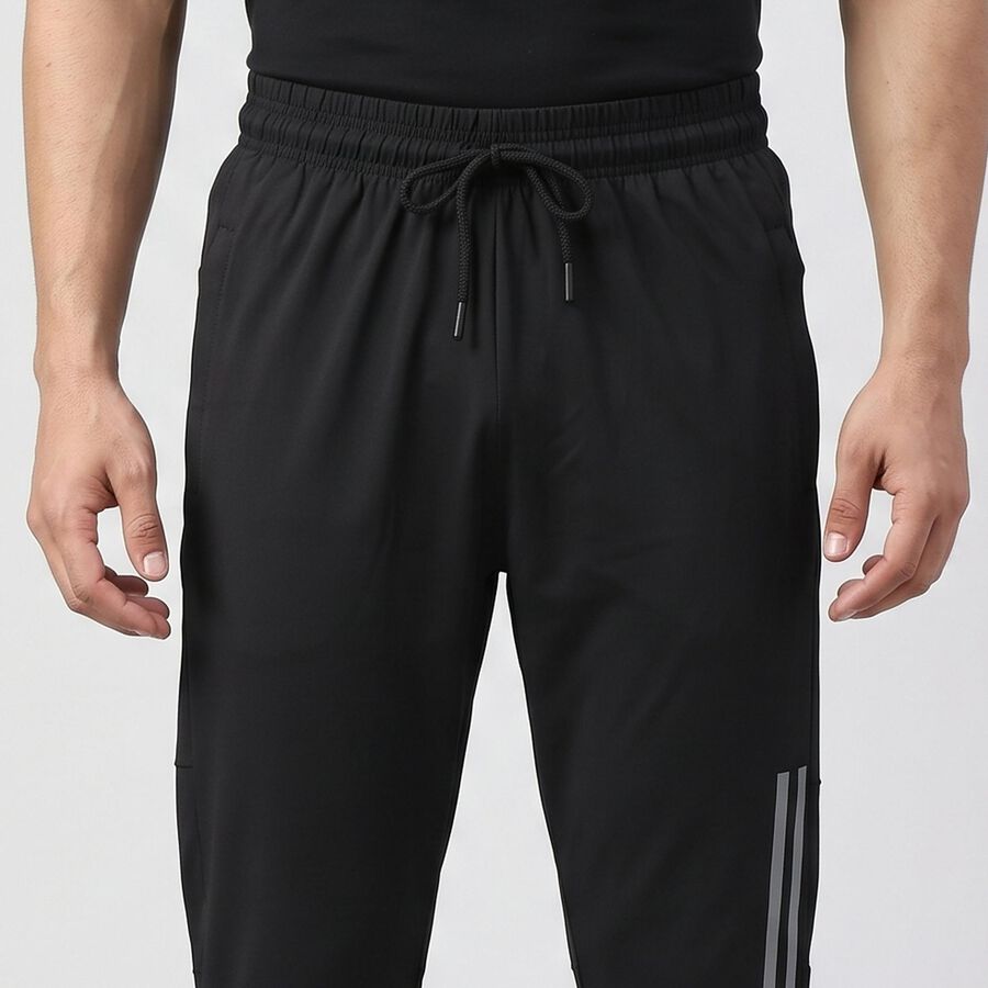 Men's Black Slim Fit Reflective Stripe Track Pants, काला, large