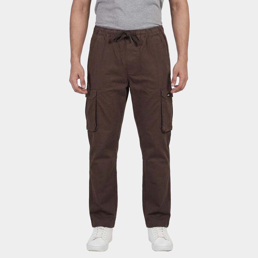 Men's Brown Slim Fit Casual Trousers, Brown, large