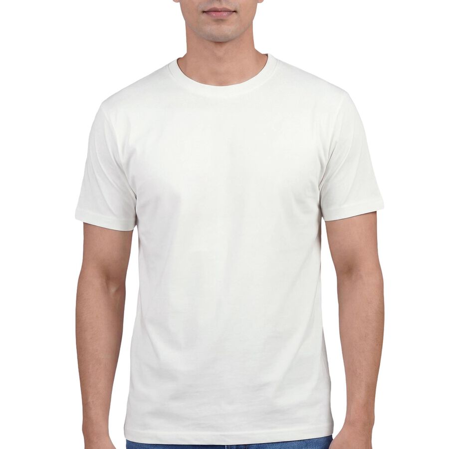 Men's White Cotton Round Neck Classic T-Shirt, White, large