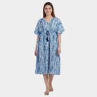 Women's Blue V-Neck Tie-Dye Kaftan Nighty, Light Blue, small