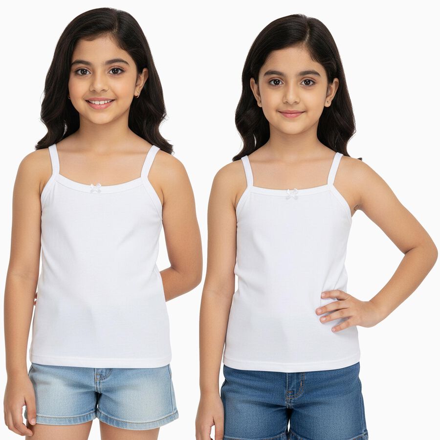 Girls Bright White Cotton Square Neck Casual Vest, सफ़ेद, large image number null