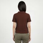 Women's Brown Polo Neck Preppy Polo T-Shirt, Brown, small
