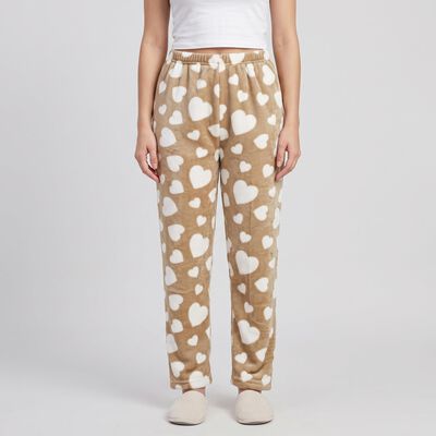 Women's Light Grey Regular Fit Heart Printed Pyjama