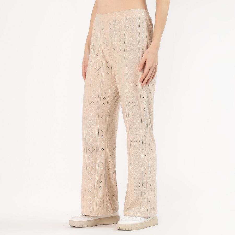 Women's Soft Beige Wide-Leg Lace Trousers, Beige, large