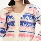 Women's Off-White V-Neck Casual Cardigan, Off White, small