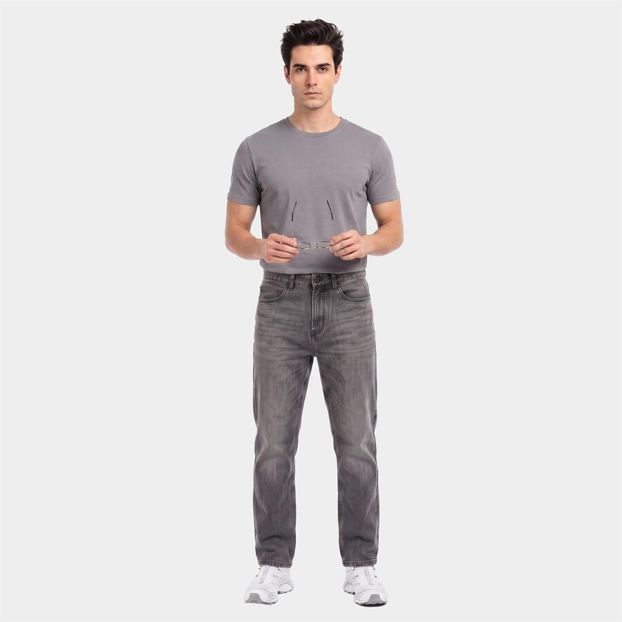 Men's Dark Grey Straight Fit Washed Jeans, Dark Grey, large