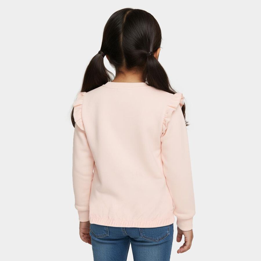 Girls Light Pink Crew Neck Ruffle Sleeve Graphic Sweatshirt, Light Pink, large image number null