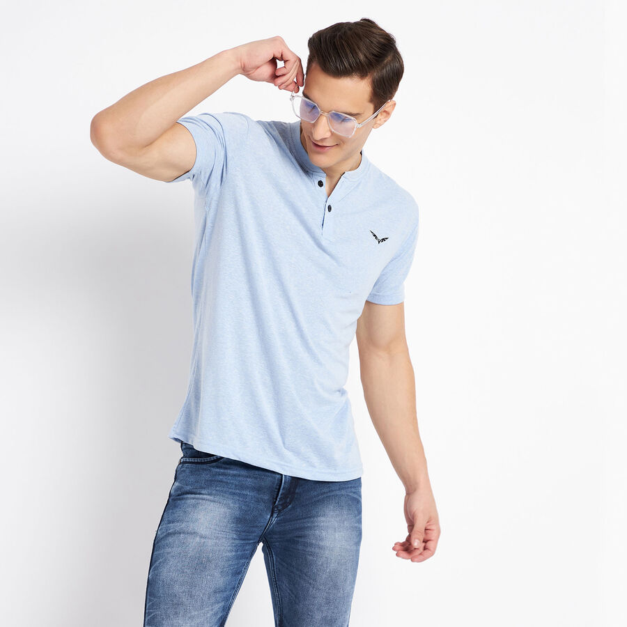 Solid Henley T-Shirt, Light Blue, large image number null