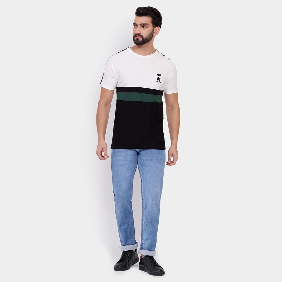 Men's 100% Cotton Round Neck Half Sleeves T-Shirt , काला, large